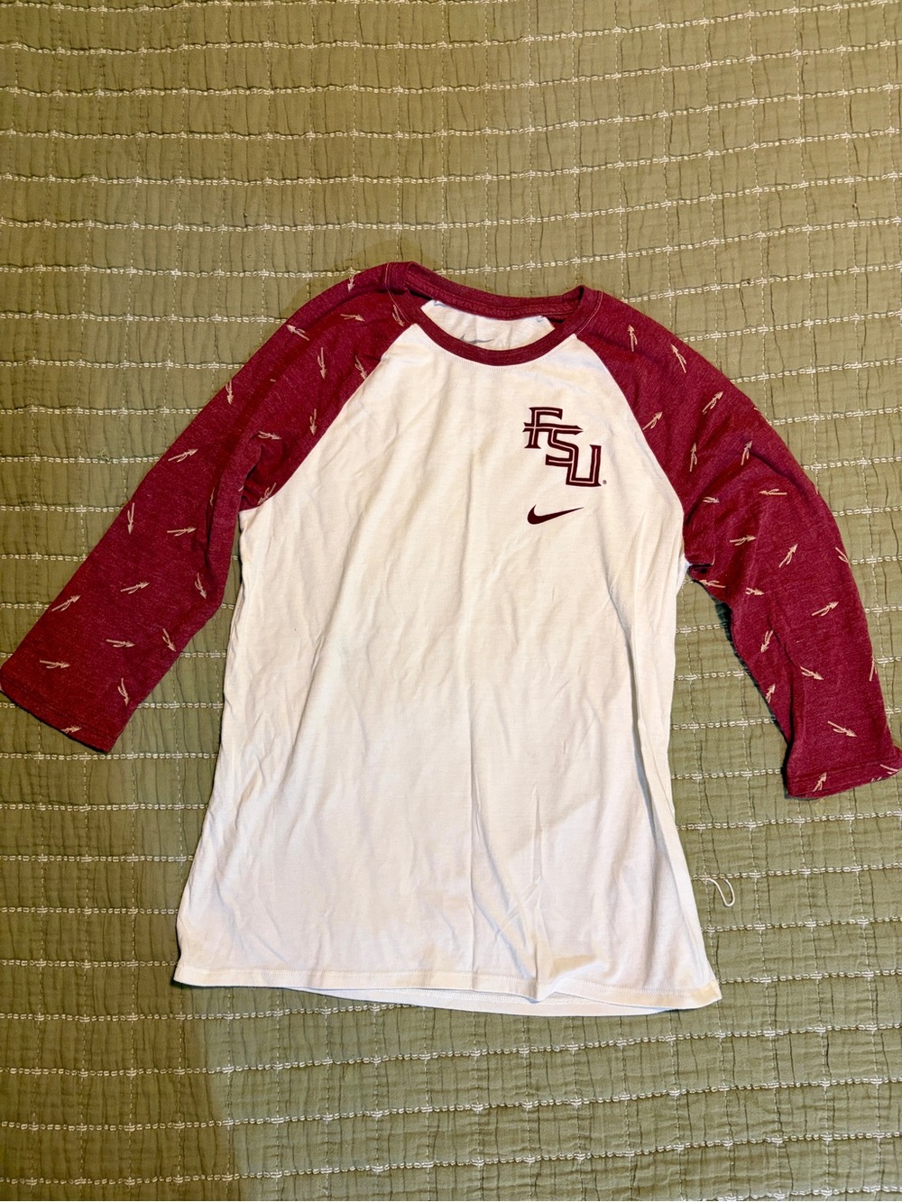 Nike Women’s White and Garnet FSU Raglan Long Sleeve Tee